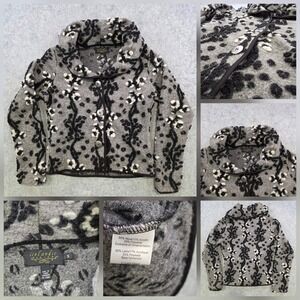 Icelandic Design Sweater Womens Small Gray Wool Floral Cowl Neck Cardigan‎ Knit